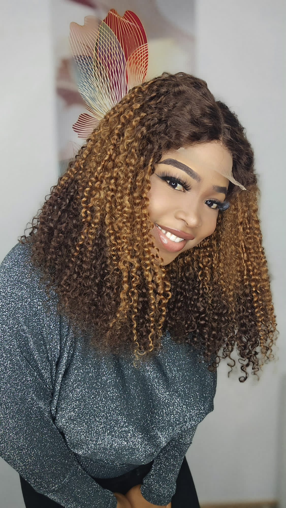 5*5 transparent lace colored pixie curly wigs