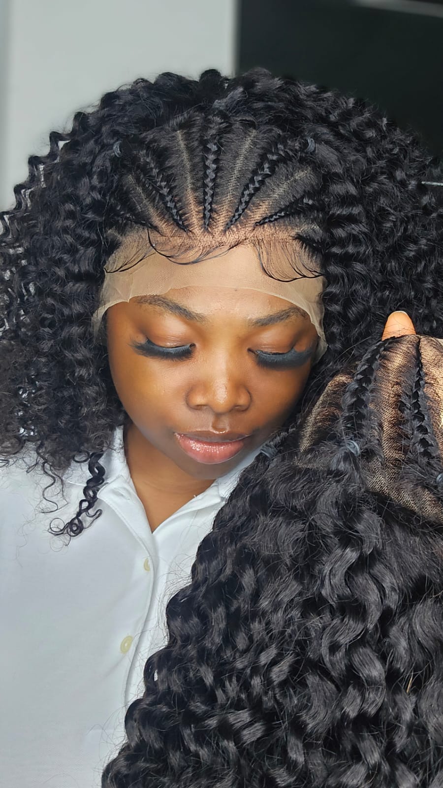 13x4 Lace Front Wig Deep Curl Braided Wigs Human Hair Wig