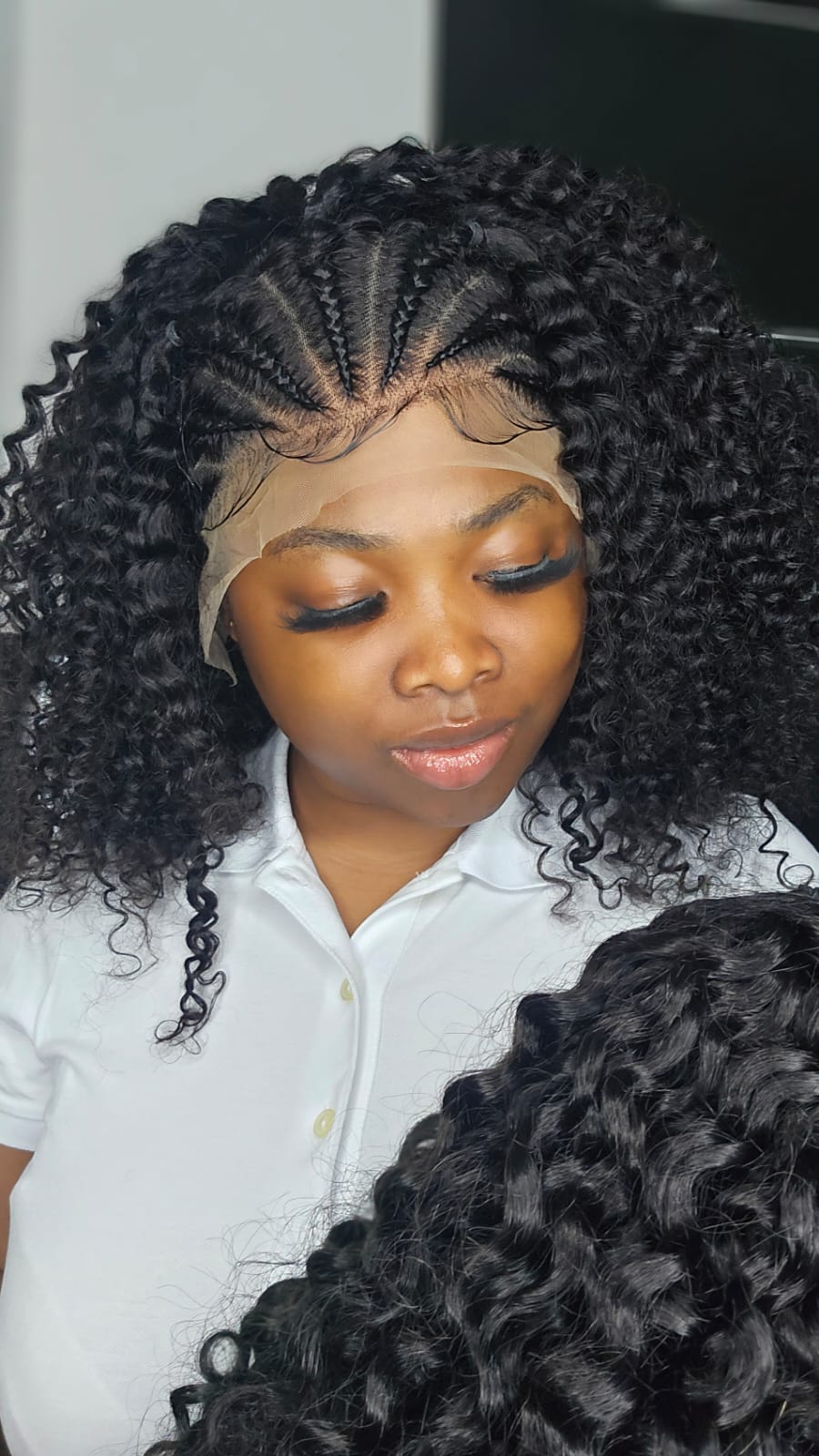 13x4 Lace Front Wig Deep Curl Braided Wigs Human Hair Wig